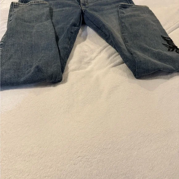 White House Black Market Women's Black Beaded Blue Skinny Straight Leg Jeans - Picture 6 of 8